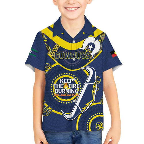 Custom NRL Cowboys NAIDOC Week Family Matching Off Shoulder Maxi Dress and Hawaiian Shirt Keep The Fire Burning Indigenous Art