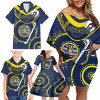 Custom NRL Cowboys NAIDOC Week Family Matching Off Shoulder Short Dress and Hawaiian Shirt Keep The Fire Burning Indigenous Art