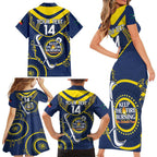 Custom NRL Cowboys NAIDOC Week Family Matching Short Sleeve Bodycon Dress and Hawaiian Shirt Keep The Fire Burning Indigenous Art