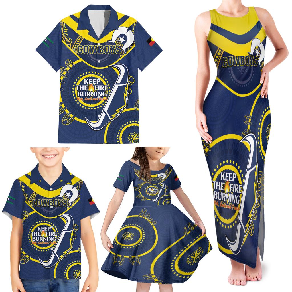 Custom NRL Cowboys NAIDOC Week Family Matching Tank Maxi Dress and Hawaiian Shirt Keep The Fire Burning Indigenous Art