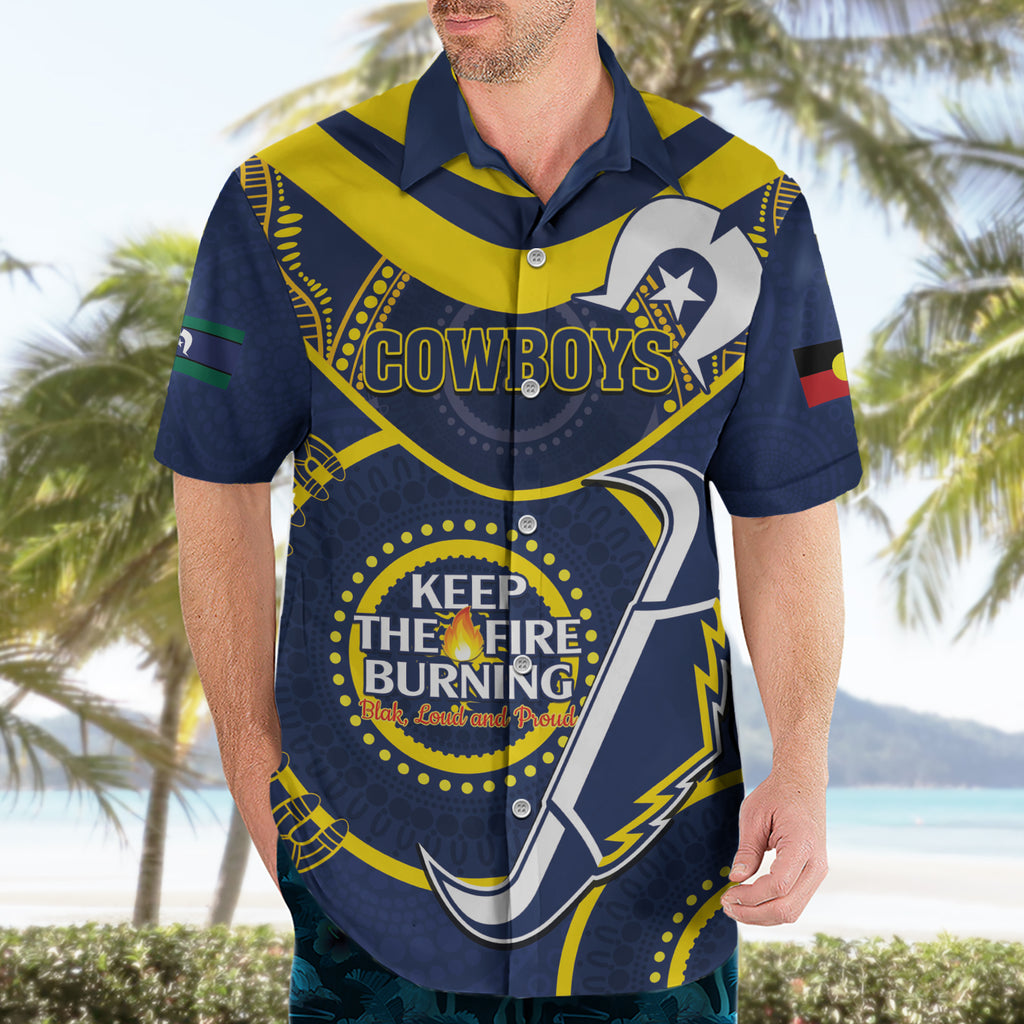 Custom NRL Cowboys NAIDOC Week Hawaiian Shirt Keep The Fire Burning Indigenous Art