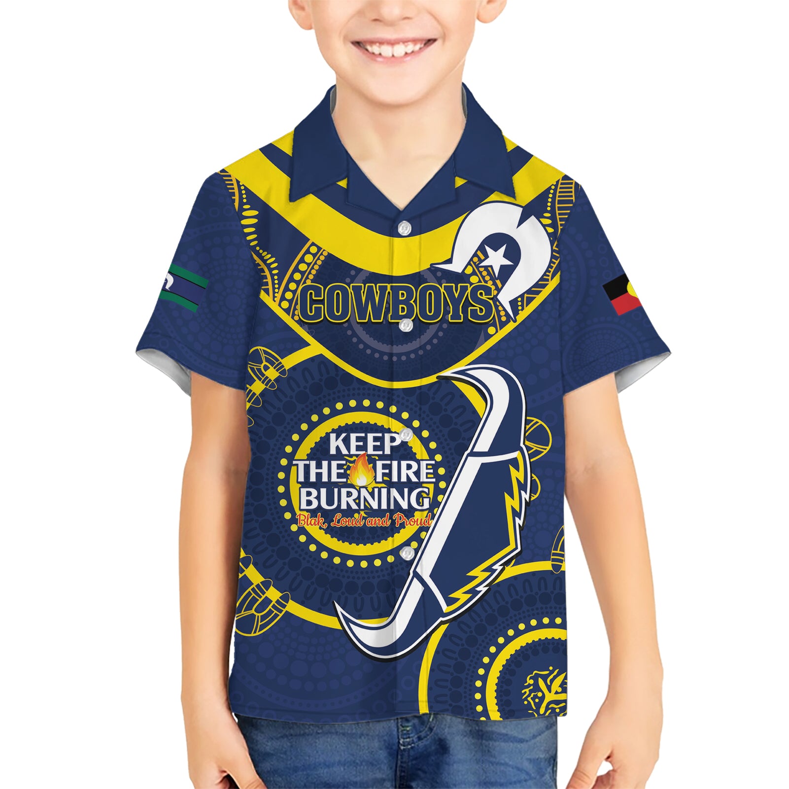 Custom NRL Cowboys NAIDOC Week Hawaiian Shirt Keep The Fire Burning Indigenous Art