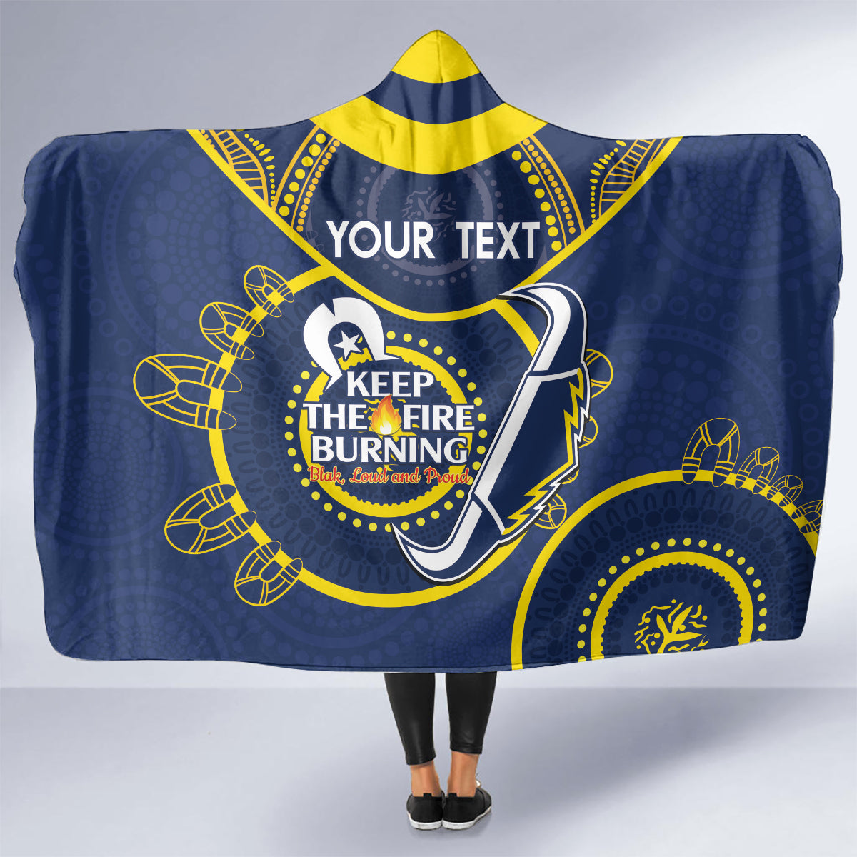 Custom NRL Cowboys NAIDOC Week Hooded Blanket Keep The Fire Burning Indigenous Art