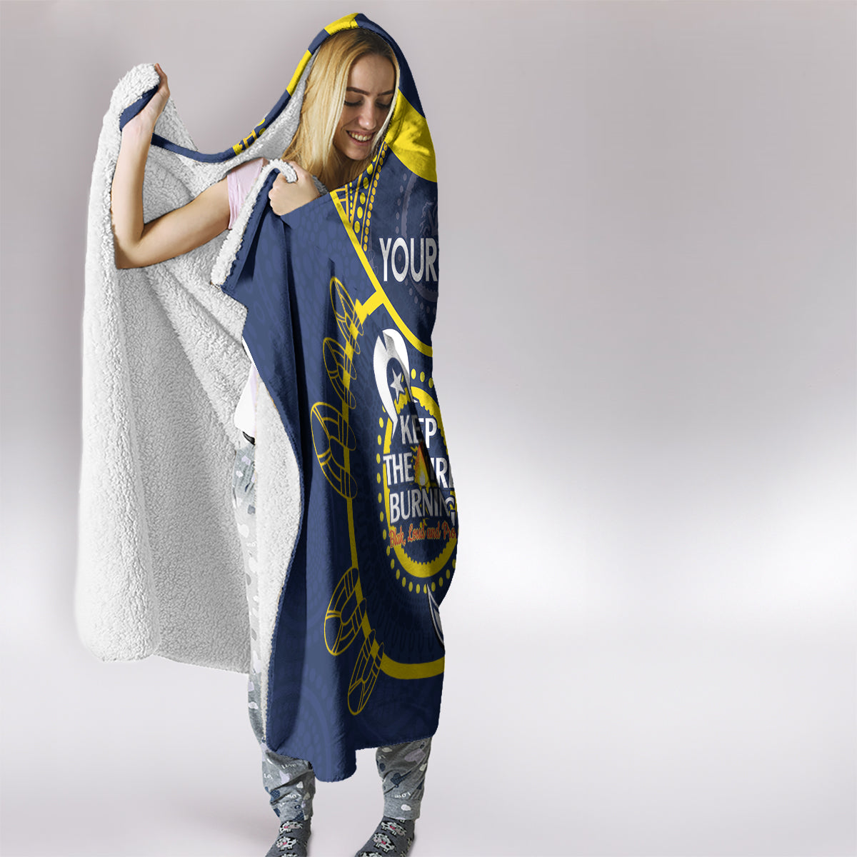 Custom NRL Cowboys NAIDOC Week Hooded Blanket Keep The Fire Burning Indigenous Art