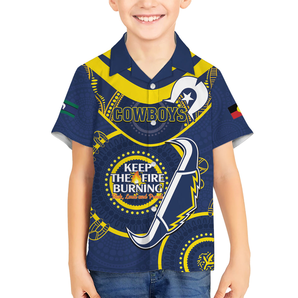 Custom NRL Cowboys NAIDOC Week Kid Hawaiian Shirt Keep The Fire Burning Indigenous Art