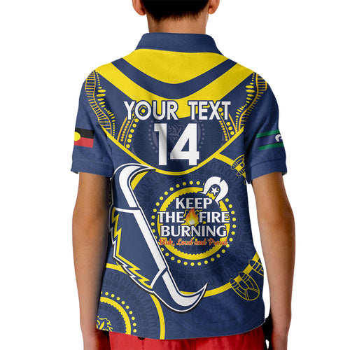 Custom NRL Cowboys NAIDOC Week Kid Polo Shirt Keep The Fire Burning Indigenous Art