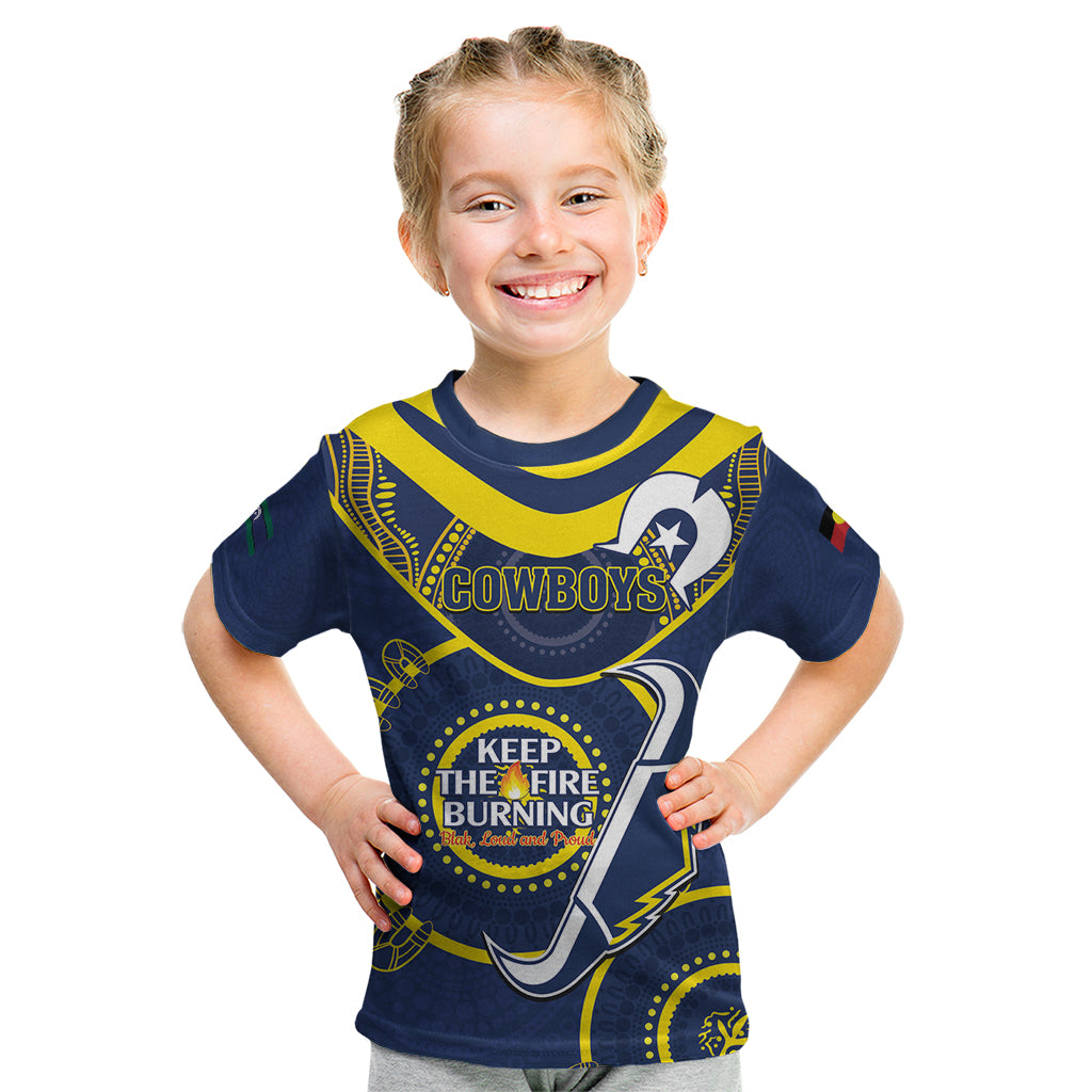 Custom NRL Cowboys NAIDOC Week Kid T Shirt Keep The Fire Burning Indigenous Art