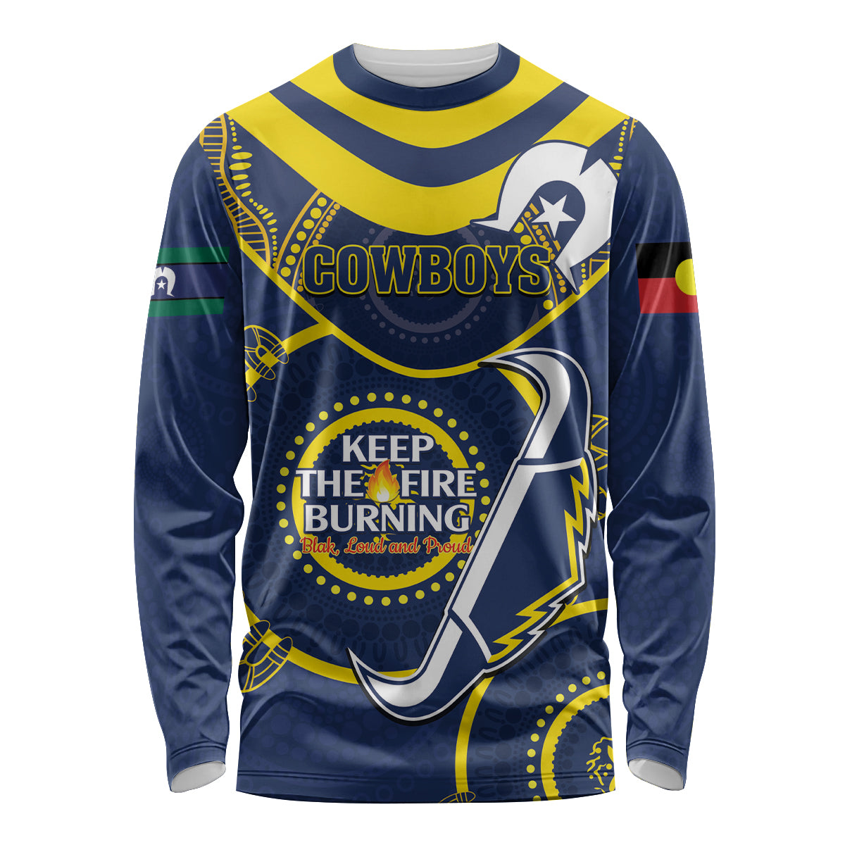 Custom NRL Cowboys NAIDOC Week Long Sleeve Shirt Keep The Fire Burning Indigenous Art