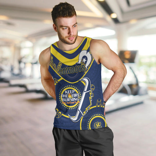 Custom NRL Cowboys NAIDOC Week Men Tank Top Keep The Fire Burning Indigenous Art