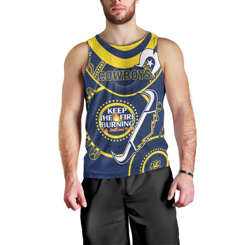 Custom NRL Cowboys NAIDOC Week Men Tank Top Keep The Fire Burning Indigenous Art