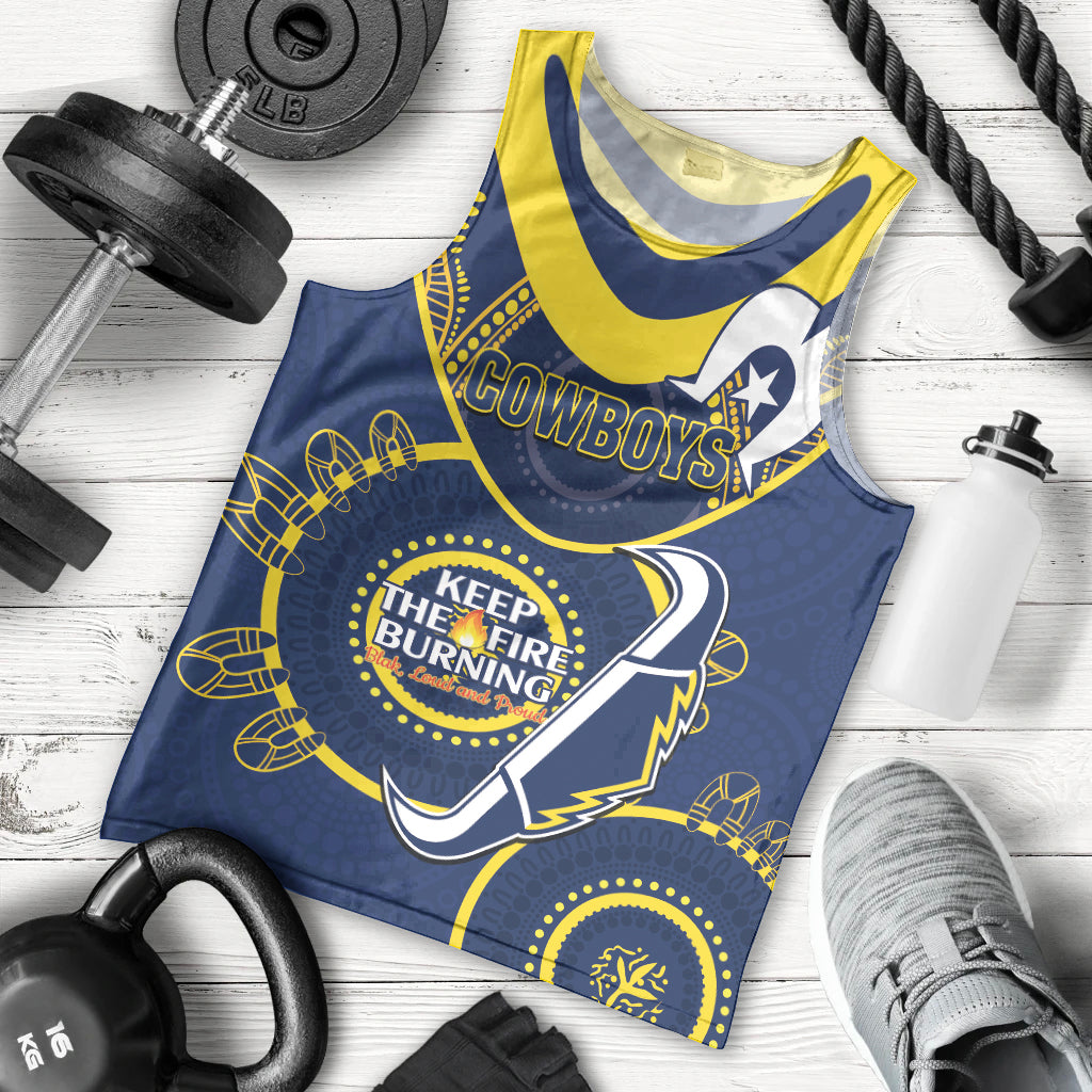 Custom NRL Cowboys NAIDOC Week Men Tank Top Keep The Fire Burning Indigenous Art