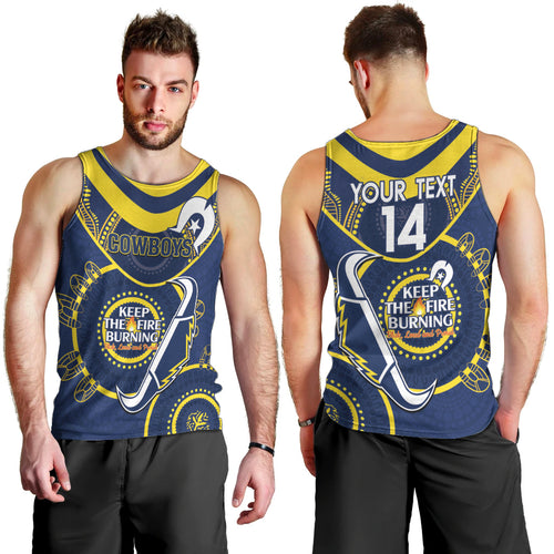Custom NRL Cowboys NAIDOC Week Men Tank Top Keep The Fire Burning Indigenous Art