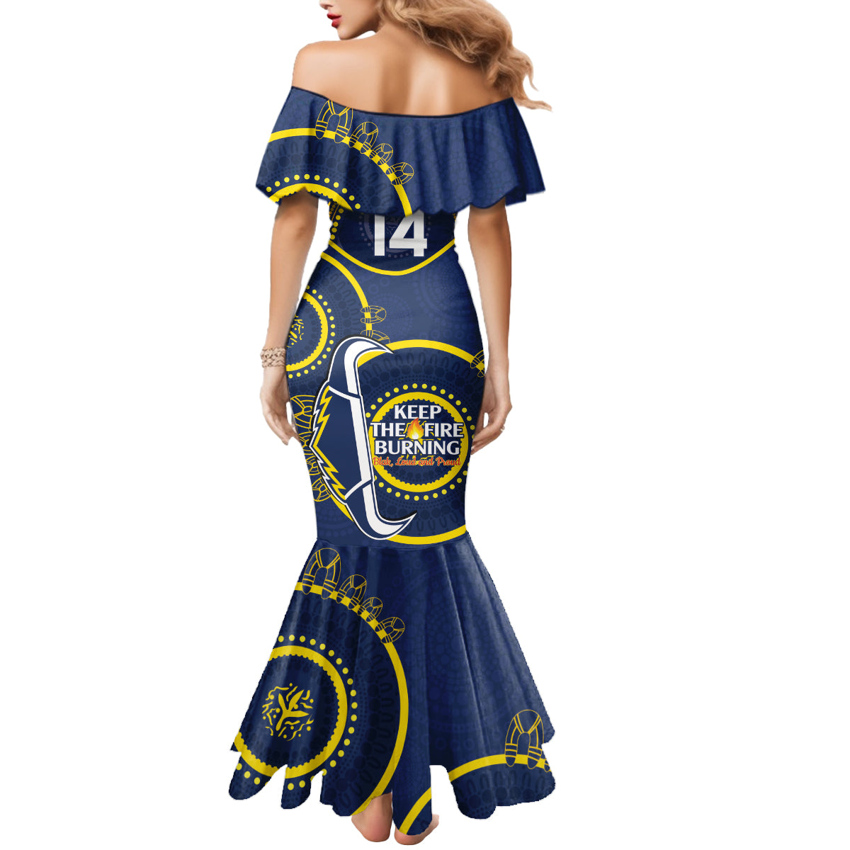 Custom NRL Cowboys NAIDOC Week Mermaid Dress Keep The Fire Burning Indigenous Art