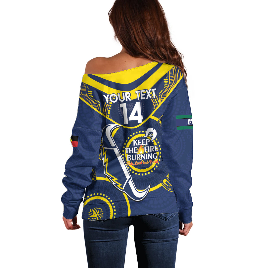 Custom NRL Cowboys NAIDOC Week Off Shoulder Sweater Keep The Fire Burning Indigenous Art