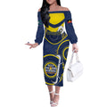 Custom NRL Cowboys NAIDOC Week Off The Shoulder Long Sleeve Dress Keep The Fire Burning Indigenous Art