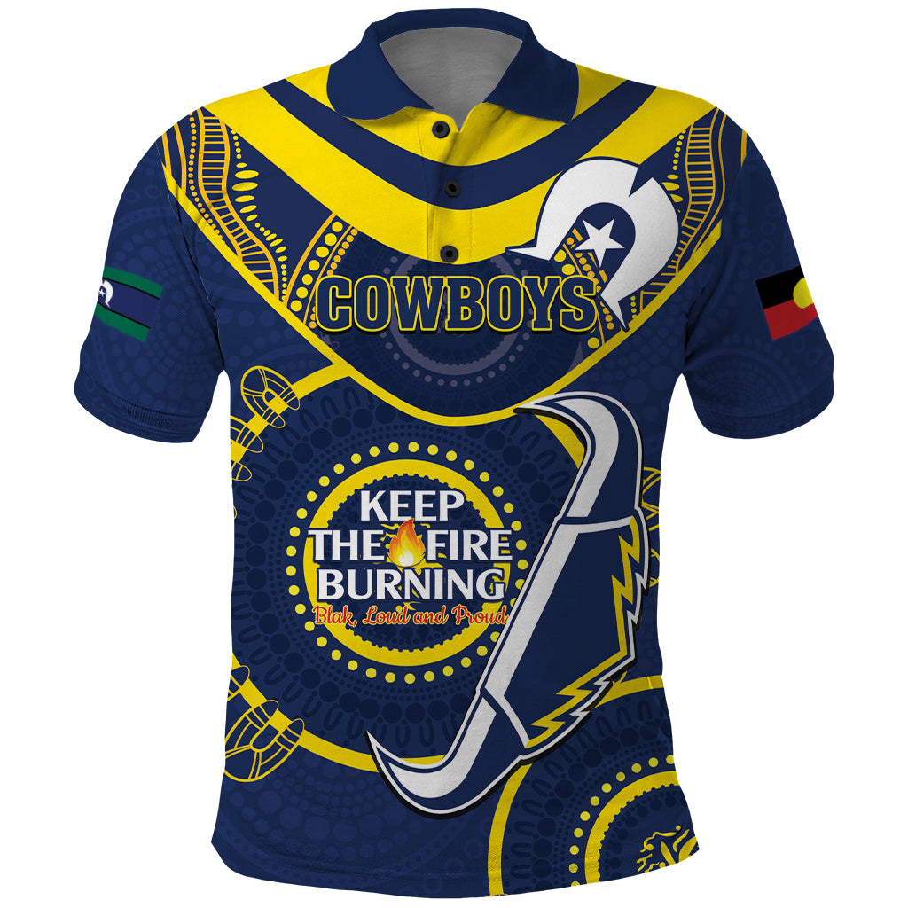 Custom NRL Cowboys NAIDOC Week Polo Shirt Keep The Fire Burning Indigenous Art