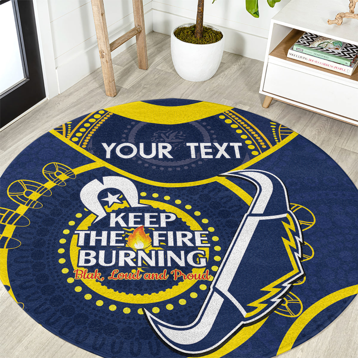 Custom NRL Cowboys NAIDOC Week Round Carpet Keep The Fire Burning Indigenous Art