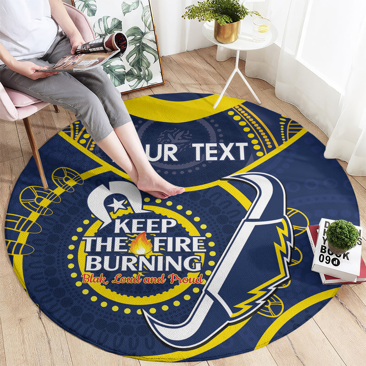 Custom NRL Cowboys NAIDOC Week Round Carpet Keep The Fire Burning Indigenous Art