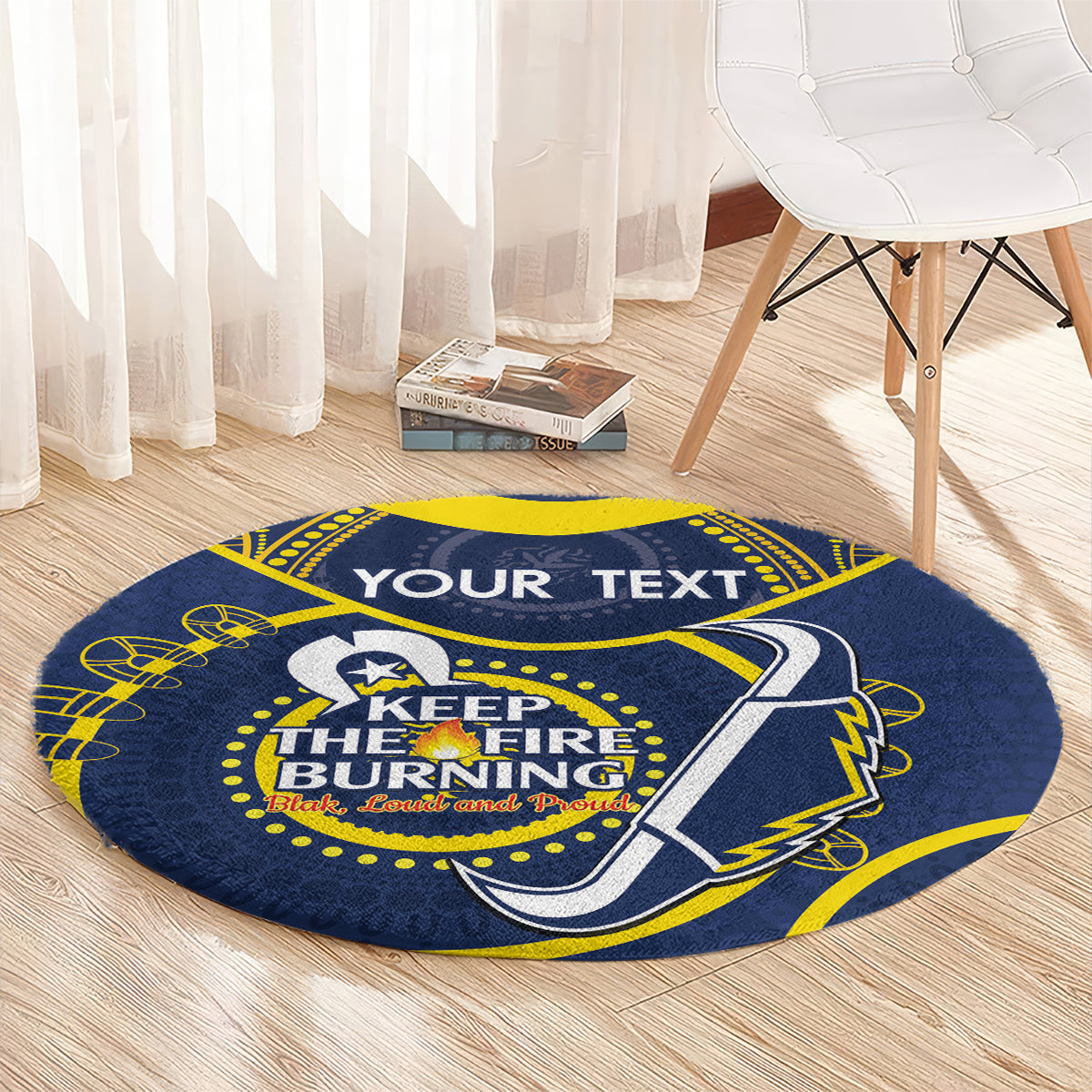 Custom NRL Cowboys NAIDOC Week Round Carpet Keep The Fire Burning Indigenous Art