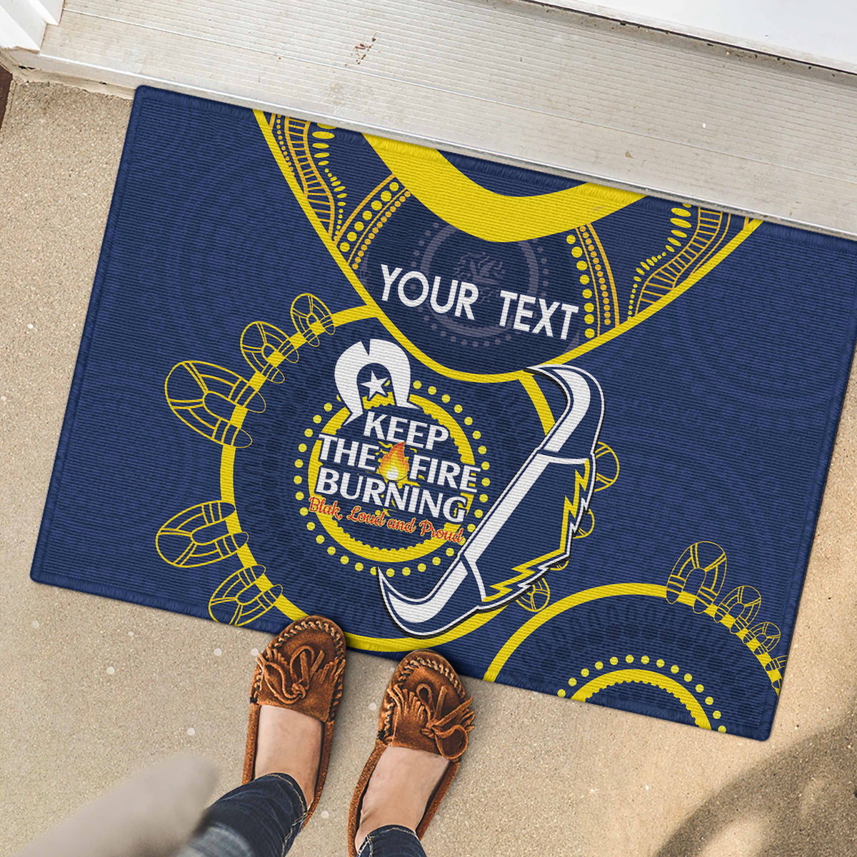 Custom NRL Cowboys NAIDOC Week Rubber Doormat Keep The Fire Burning Indigenous Art