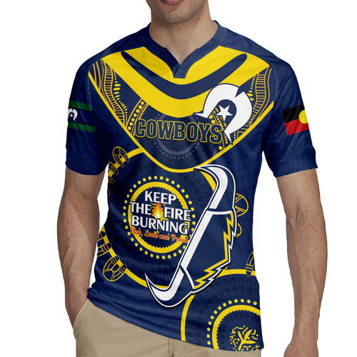 Custom NRL Cowboys NAIDOC Week Rugby Jersey Keep The Fire Burning Indigenous Art