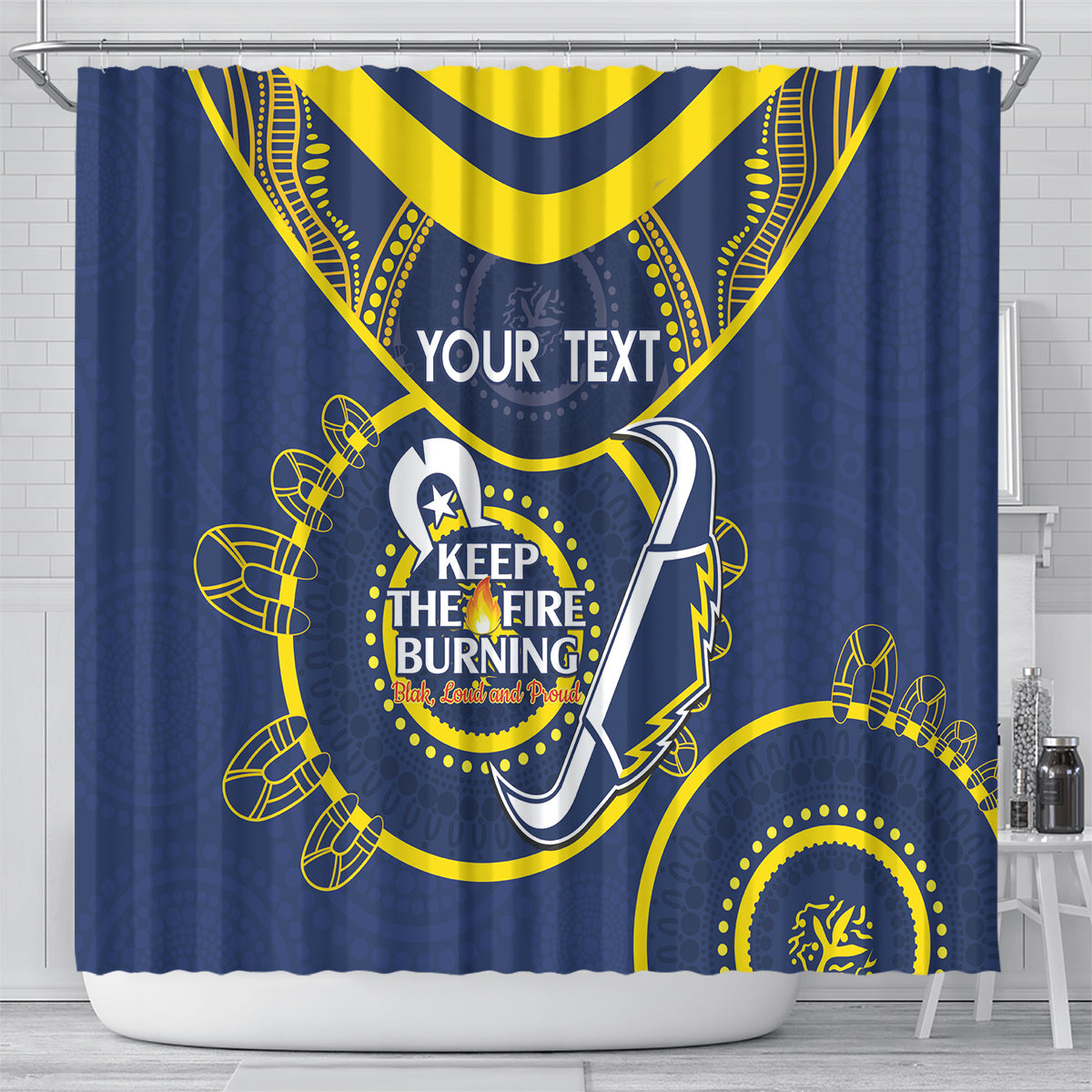 Custom NRL Cowboys NAIDOC Week Shower Curtain Keep The Fire Burning Indigenous Art
