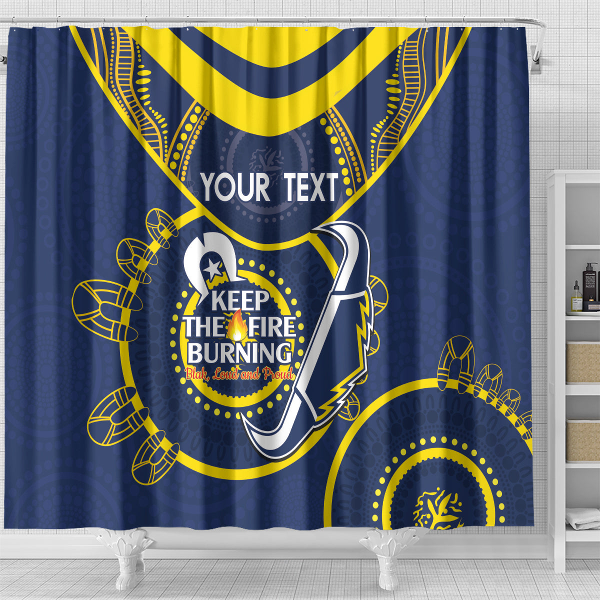 Custom NRL Cowboys NAIDOC Week Shower Curtain Keep The Fire Burning Indigenous Art