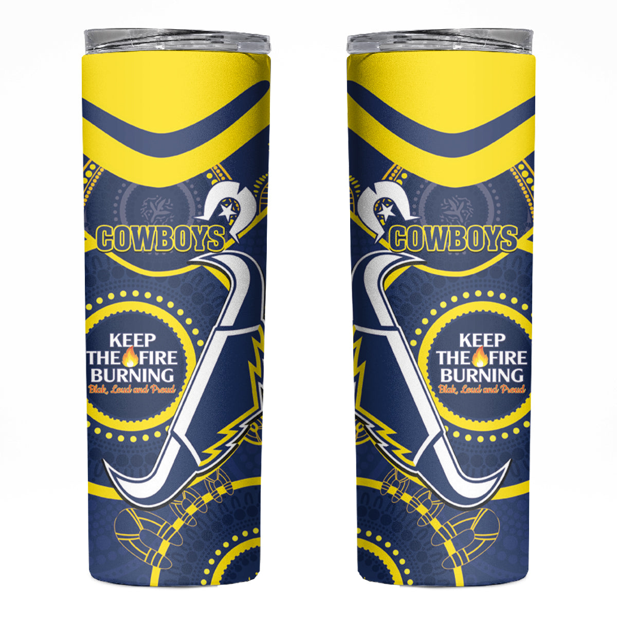 NRL Cowboys NAIDOC Week Skinny Tumbler Keep The Fire Burning Indigenous Art
