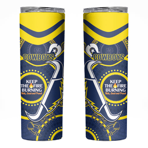 NRL Cowboys NAIDOC Week Skinny Tumbler Keep The Fire Burning Indigenous Art