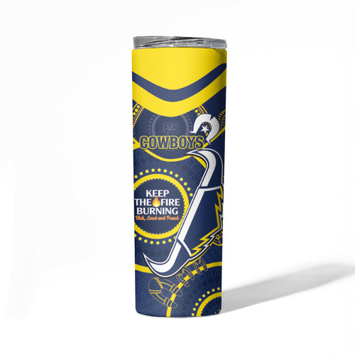 NRL Cowboys NAIDOC Week Skinny Tumbler Keep The Fire Burning Indigenous Art