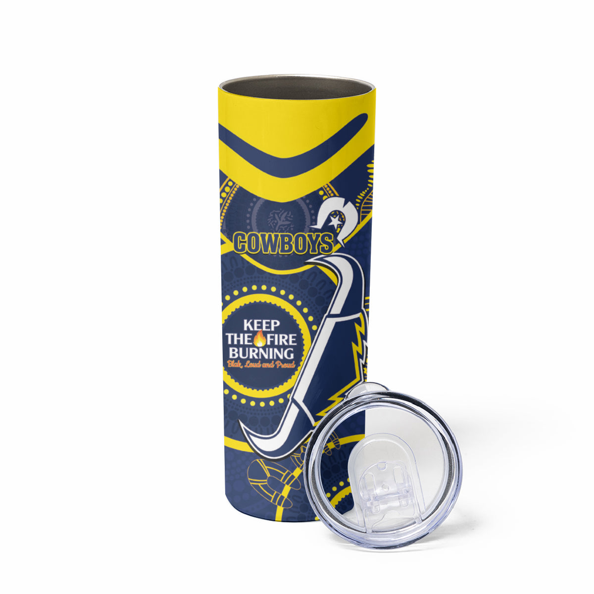 NRL Cowboys NAIDOC Week Skinny Tumbler Keep The Fire Burning Indigenous Art