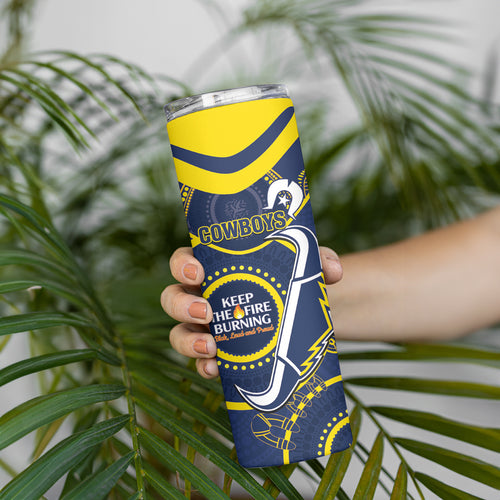 NRL Cowboys NAIDOC Week Skinny Tumbler Keep The Fire Burning Indigenous Art