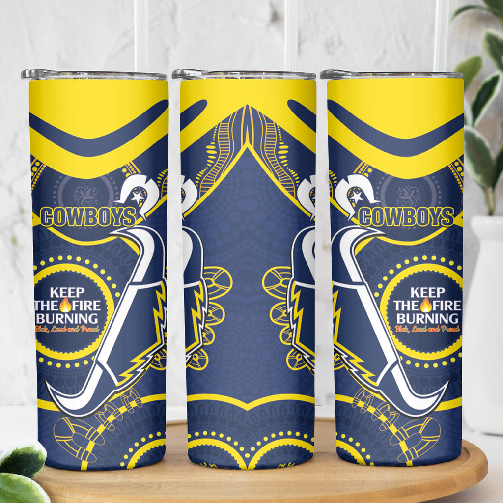 NRL Cowboys NAIDOC Week Skinny Tumbler Keep The Fire Burning Indigenous Art