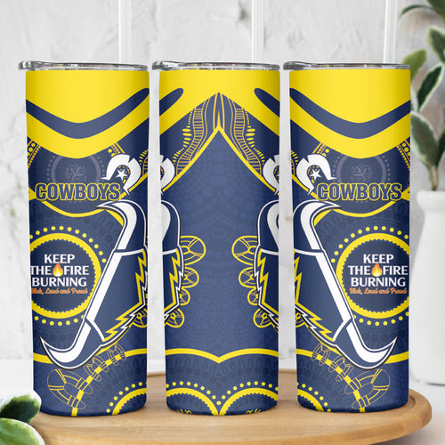 NRL Cowboys NAIDOC Week Skinny Tumbler Keep The Fire Burning Indigenous Art