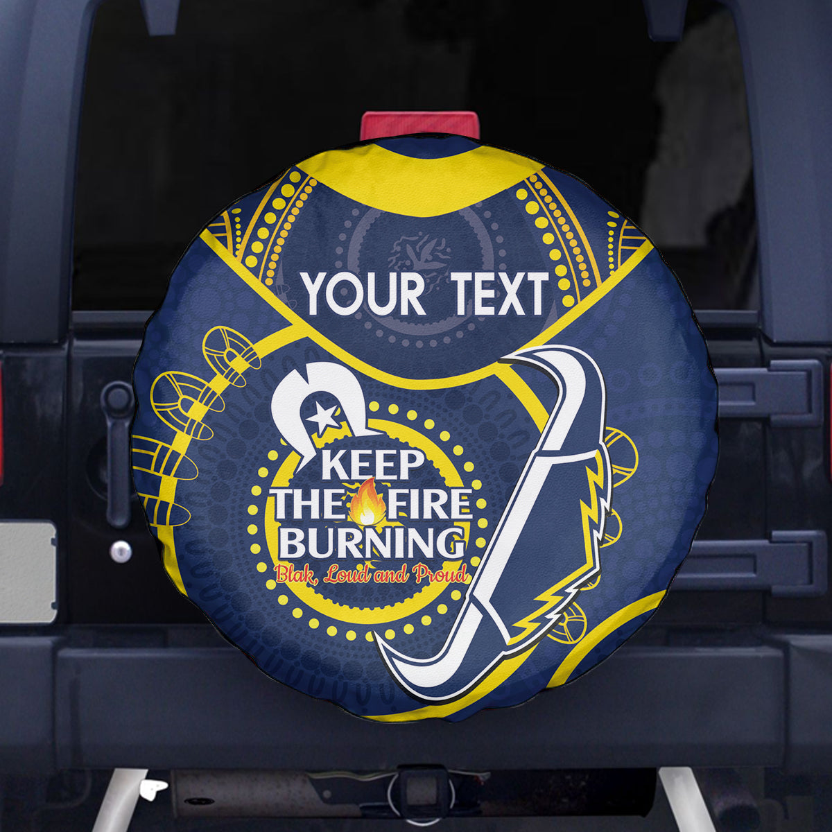 Custom NRL Cowboys NAIDOC Week Spare Tire Cover Keep The Fire Burning Indigenous Art