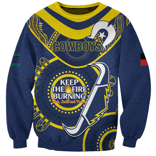 Custom NRL Cowboys NAIDOC Week Sweatshirt Keep The Fire Burning Indigenous Art