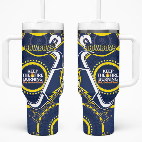 NRL Cowboys NAIDOC Week Tumbler With Handle Keep The Fire Burning Indigenous Art