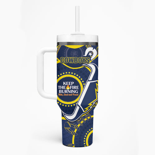 NRL Cowboys NAIDOC Week Tumbler With Handle Keep The Fire Burning Indigenous Art