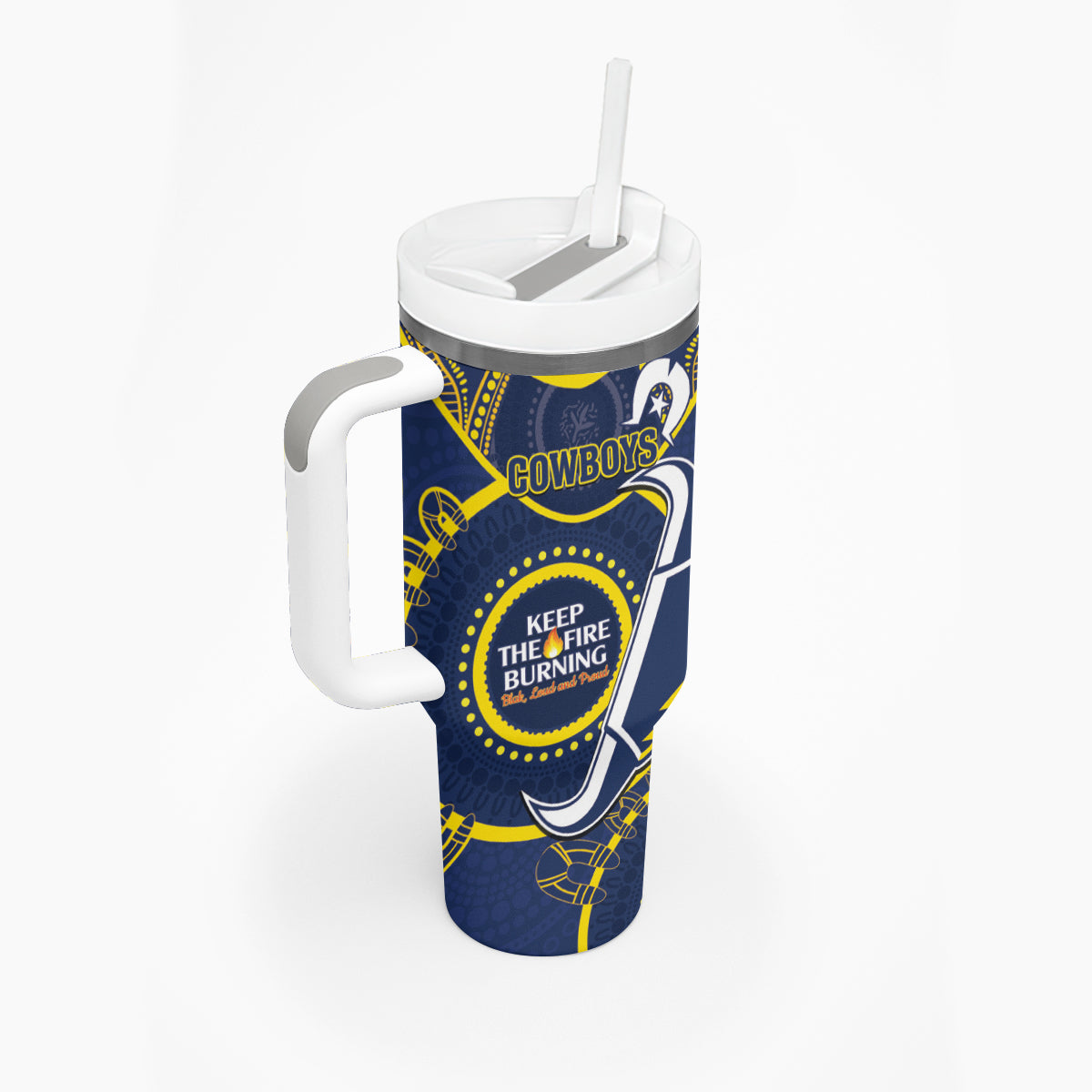 NRL Cowboys NAIDOC Week Tumbler With Handle Keep The Fire Burning Indigenous Art