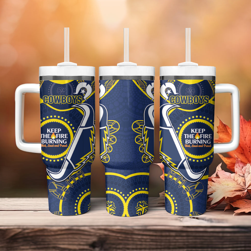 NRL Cowboys NAIDOC Week Tumbler With Handle Keep The Fire Burning Indigenous Art