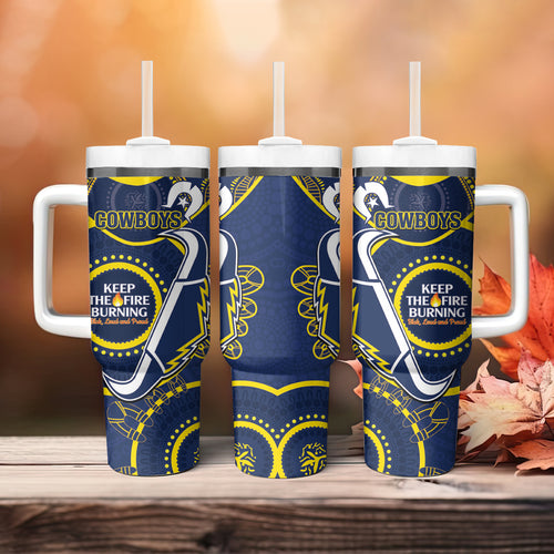 NRL Cowboys NAIDOC Week Tumbler With Handle Keep The Fire Burning Indigenous Art