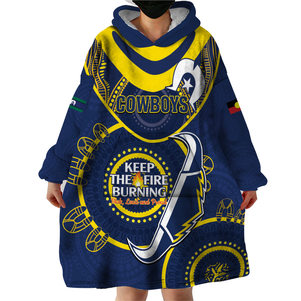 Custom NRL Cowboys NAIDOC Week Wearable Blanket Hoodie Keep The Fire Burning Indigenous Art