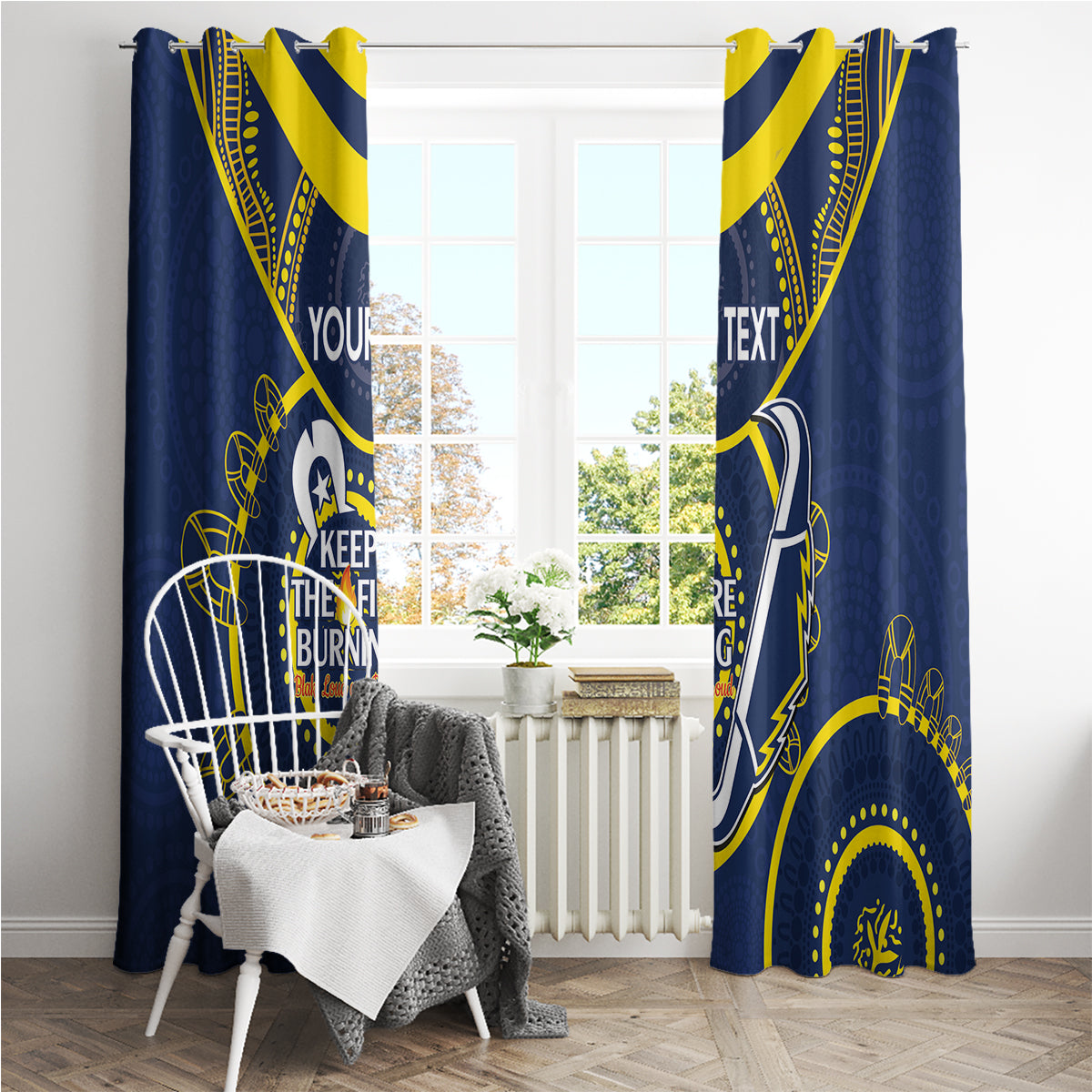 Custom NRL Cowboys NAIDOC Week Window Curtain Keep The Fire Burning Indigenous Art