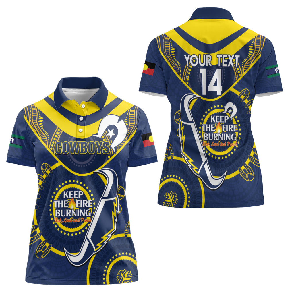 Custom NRL Cowboys NAIDOC Week Women Polo Shirt Keep The Fire Burning Indigenous Art