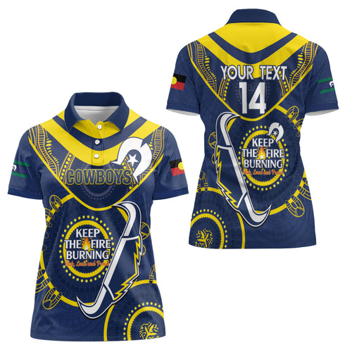 Custom NRL Cowboys NAIDOC Week Women Polo Shirt Keep The Fire Burning Indigenous Art