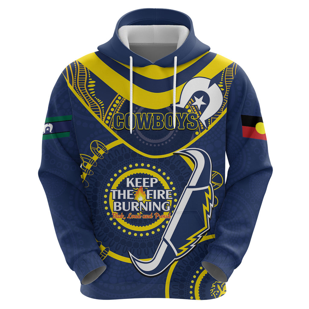 Custom NRL Cowboys NAIDOC Week Zip Hoodie Keep The Fire Burning Indigenous Art