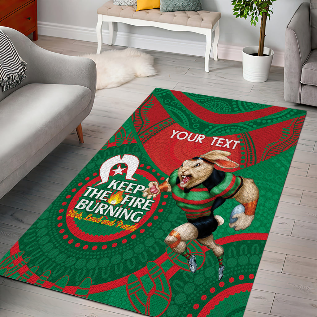 Custom NRL Rabbitohs NAIDOC Week Area Rug Keep The Fire Burning Indigenous Art