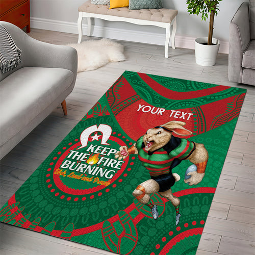 Custom NRL Rabbitohs NAIDOC Week Area Rug Keep The Fire Burning Indigenous Art