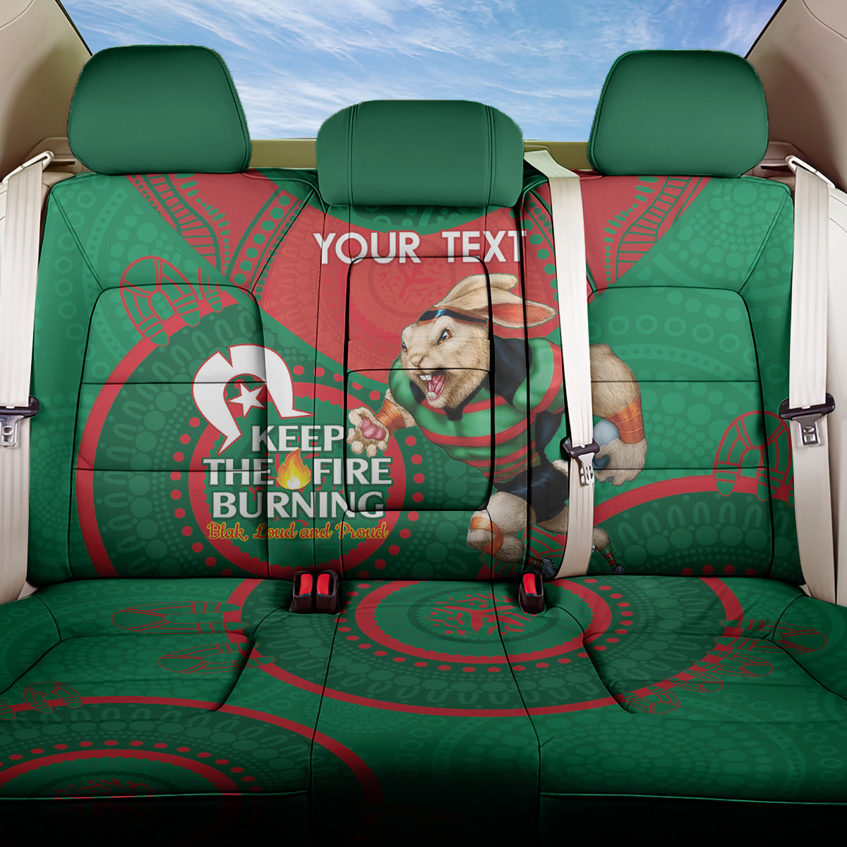 Custom NRL Rabbitohs NAIDOC Week Back Car Seat Cover Keep The Fire Burning Indigenous Art