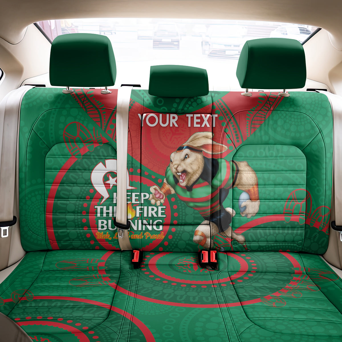 Custom NRL Rabbitohs NAIDOC Week Back Car Seat Cover Keep The Fire Burning Indigenous Art